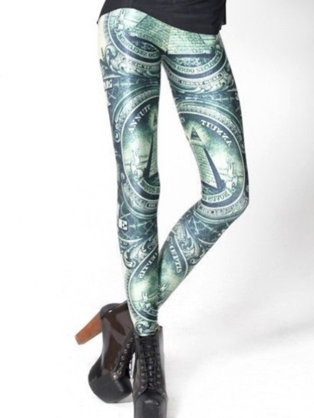 Blackmilk Old School The Dollar Green Illuminati Themed Leggings Size Large - Picture 2 of 13